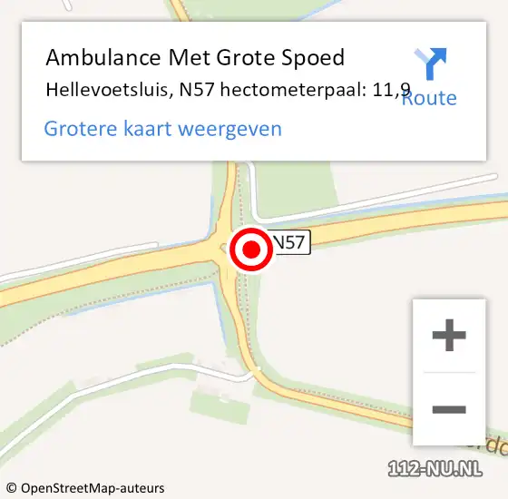 Locatie op kaart van de 112 melding: Ambulance Met Grote Spoed Naar Hellevoetsluis, N57 hectometerpaal: 11,9 op 7 september 2023 18:08