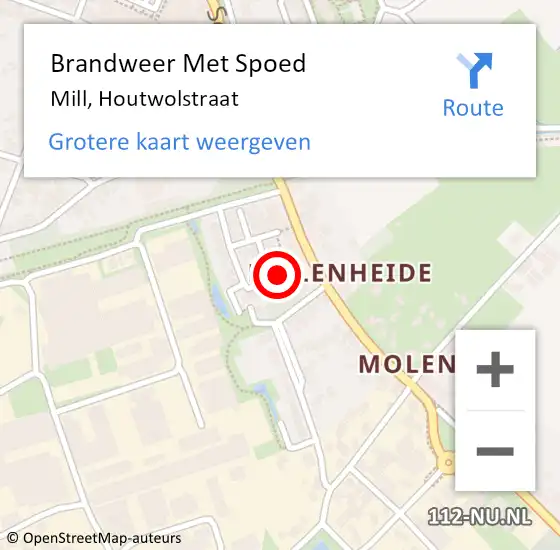 Locatie op kaart van de 112 melding: Brandweer Met Spoed Naar Mill, Houtwolstraat op 7 september 2023 18:12