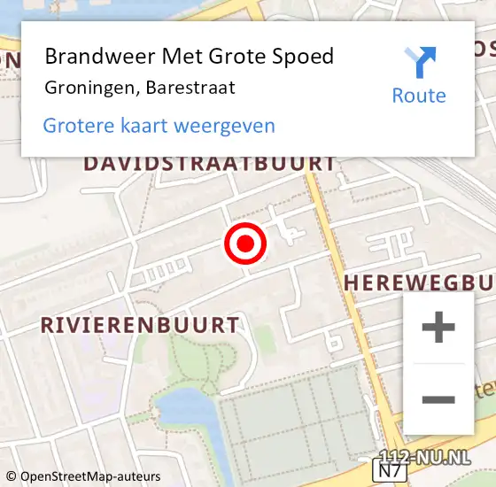 Locatie op kaart van de 112 melding: Brandweer Met Grote Spoed Naar Groningen, Barestraat op 7 september 2023 18:13