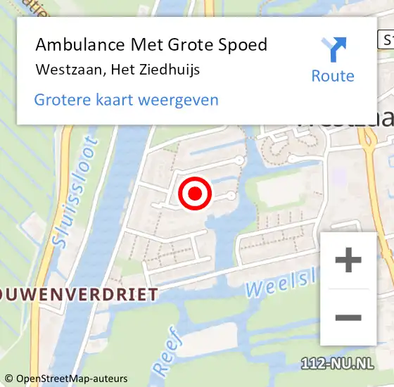 Locatie op kaart van de 112 melding: Ambulance Met Grote Spoed Naar Westzaan, Het Ziedhuijs op 7 september 2023 18:21