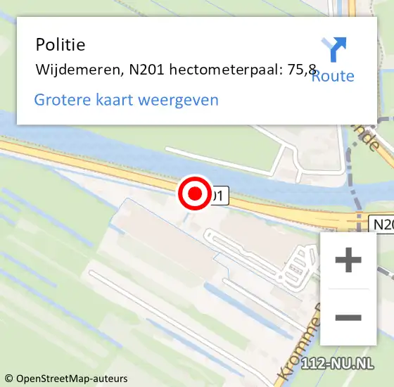 Locatie op kaart van de 112 melding: Politie Wijdemeren, N201 hectometerpaal: 75,8 op 7 september 2023 18:25