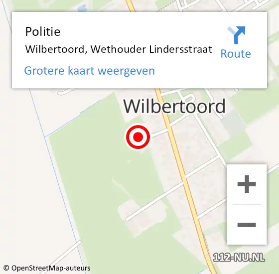 Locatie op kaart van de 112 melding: Politie Wilbertoord, Wethouder Lindersstraat op 7 september 2023 18:35