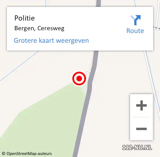 Locatie op kaart van de 112 melding: Politie Bergen, Ceresweg op 7 september 2023 18:50