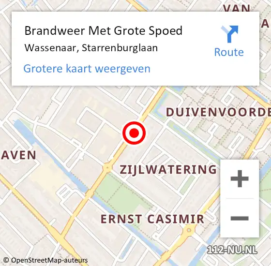 Locatie op kaart van de 112 melding: Brandweer Met Grote Spoed Naar Wassenaar, Starrenburglaan op 7 september 2023 18:59