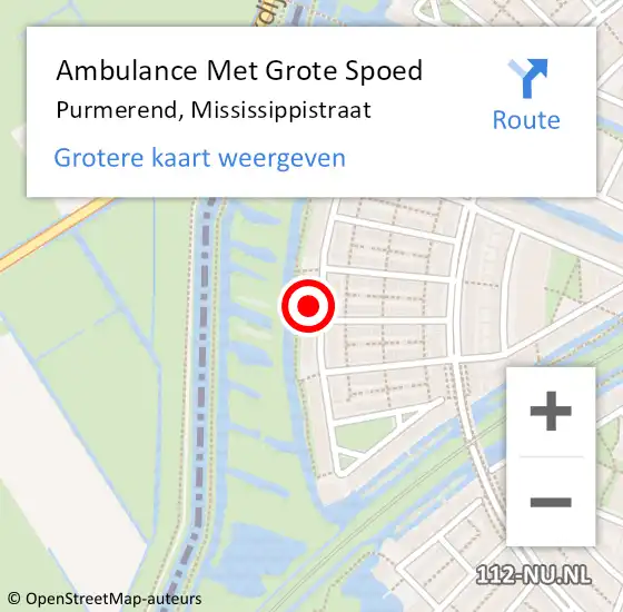 Locatie op kaart van de 112 melding: Ambulance Met Grote Spoed Naar Purmerend, Mississippistraat op 7 september 2023 19:40