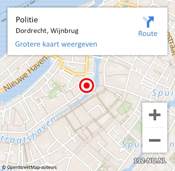 Locatie op kaart van de 112 melding: Politie Dordrecht, Wijnbrug op 7 september 2023 19:45