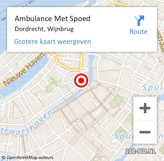 Locatie op kaart van de 112 melding: Ambulance Met Spoed Naar Dordrecht, Wijnbrug op 7 september 2023 19:45