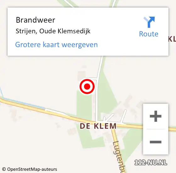 Locatie op kaart van de 112 melding: Brandweer Strijen, Oude Klemsedijk op 7 september 2023 19:57