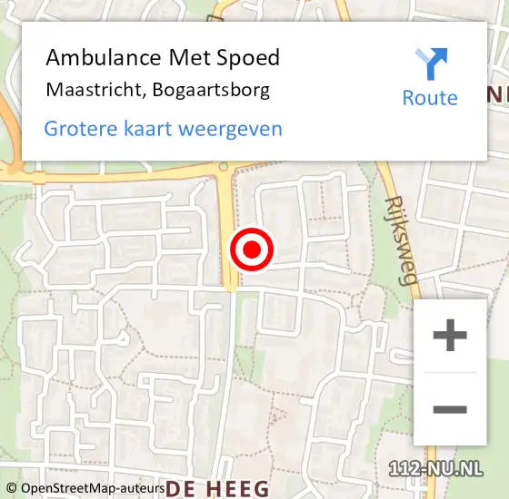 Locatie op kaart van de 112 melding: Ambulance Met Spoed Naar Maastricht, Bogaartsborg op 7 september 2014 11:44