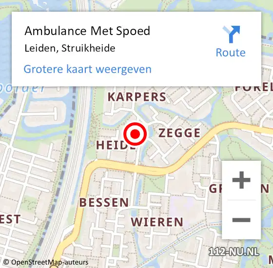 Locatie op kaart van de 112 melding: Ambulance Met Spoed Naar Leiden, Struikheide op 7 september 2023 20:08