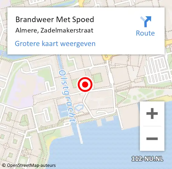 Locatie op kaart van de 112 melding: Brandweer Met Spoed Naar Almere, Zadelmakerstraat op 7 september 2023 20:09