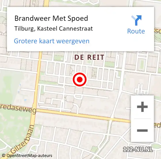 Locatie op kaart van de 112 melding: Brandweer Met Spoed Naar Tilburg, Kasteel Cannestraat op 7 september 2023 20:15