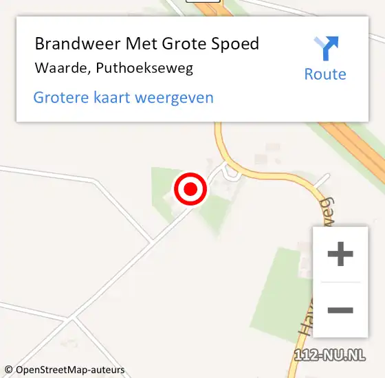 Locatie op kaart van de 112 melding: Brandweer Met Grote Spoed Naar Waarde, Puthoekseweg op 7 september 2023 20:38