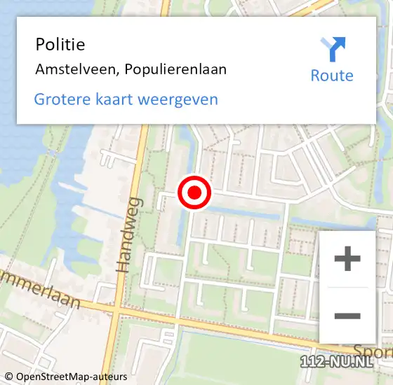 Locatie op kaart van de 112 melding: Politie Amstelveen, Populierenlaan op 7 september 2014 11:50