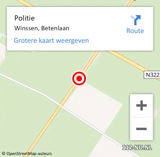 Locatie op kaart van de 112 melding: Politie Winssen, Betenlaan op 7 september 2014 11:52