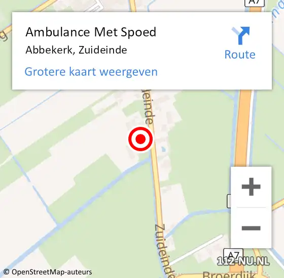 Locatie op kaart van de 112 melding: Ambulance Met Spoed Naar Abbekerk, Zuideinde op 7 september 2023 21:14