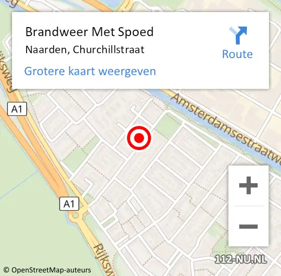 Locatie op kaart van de 112 melding: Brandweer Met Spoed Naar Naarden, Churchillstraat op 7 september 2023 21:37