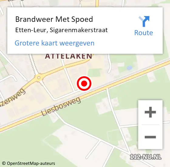 Locatie op kaart van de 112 melding: Brandweer Met Spoed Naar Etten-Leur, Sigarenmakerstraat op 7 september 2023 21:47