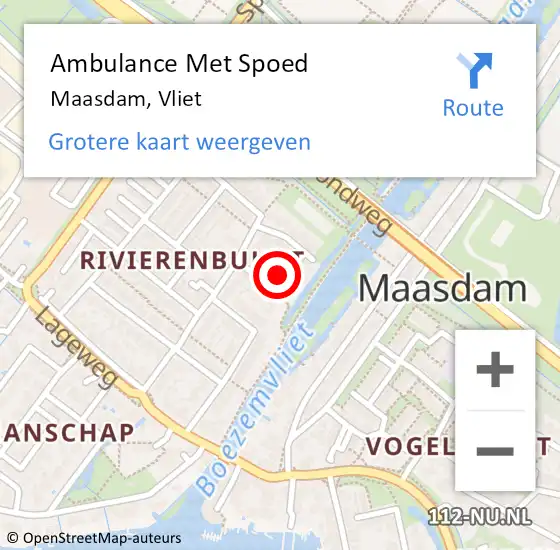 Locatie op kaart van de 112 melding: Ambulance Met Spoed Naar Maasdam, Vliet op 7 september 2023 22:14