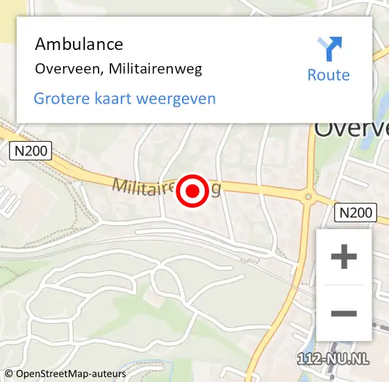 Locatie op kaart van de 112 melding: Ambulance Overveen, Militairenweg op 7 september 2023 22:20