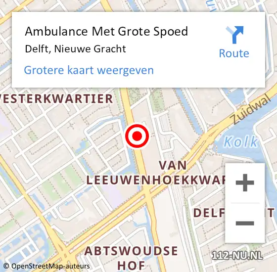 Locatie op kaart van de 112 melding: Ambulance Met Grote Spoed Naar Delft, Nieuwe Gracht op 7 september 2023 22:48