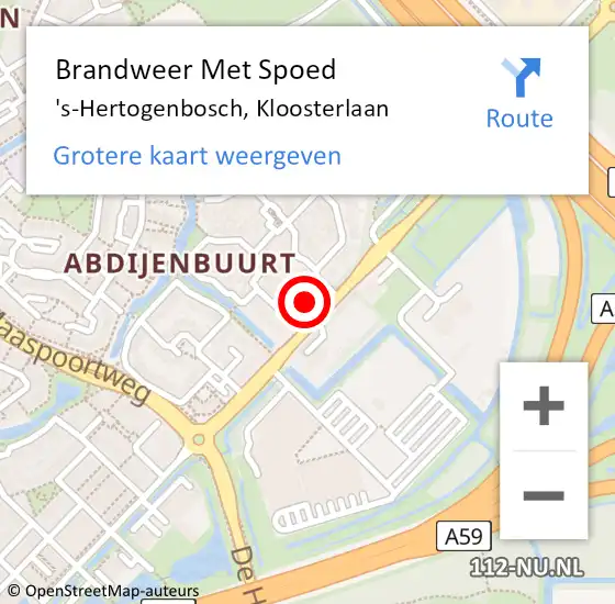 Locatie op kaart van de 112 melding: Brandweer Met Spoed Naar 's-Hertogenbosch, Kloosterlaan op 7 september 2023 22:59