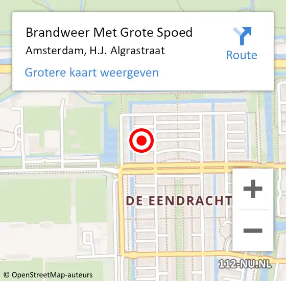 Locatie op kaart van de 112 melding: Brandweer Met Grote Spoed Naar Amsterdam, H.J. Algrastraat op 8 september 2023 00:38