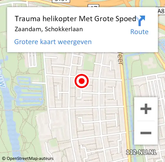 Locatie op kaart van de 112 melding: Trauma helikopter Met Grote Spoed Naar Zaandam, Schokkerlaan op 8 september 2023 01:08