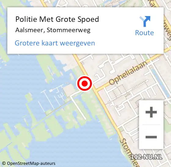 Locatie op kaart van de 112 melding: Politie Met Grote Spoed Naar Aalsmeer, Stommeerweg op 8 september 2023 01:11