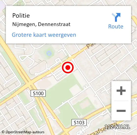 Locatie op kaart van de 112 melding: Politie Nijmegen, Dennenstraat op 8 september 2023 01:12