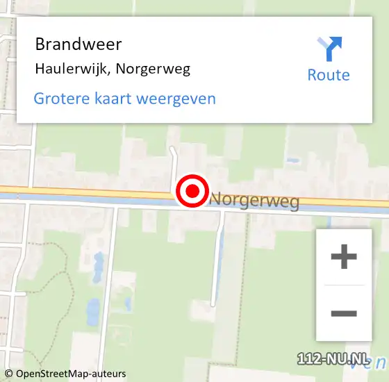 Locatie op kaart van de 112 melding: Brandweer Haulerwijk, Norgerweg op 8 september 2023 01:26