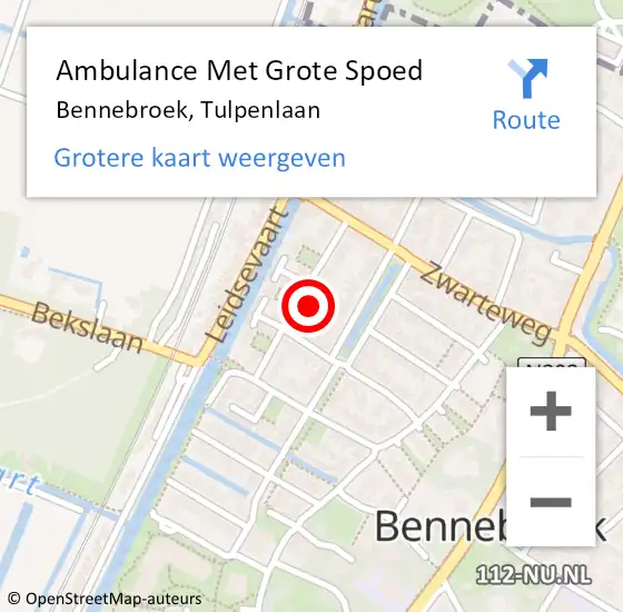 Locatie op kaart van de 112 melding: Ambulance Met Grote Spoed Naar Bennebroek, Tulpenlaan op 8 september 2023 01:47