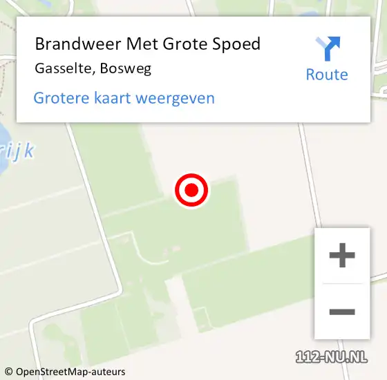 Locatie op kaart van de 112 melding: Brandweer Met Grote Spoed Naar Gasselte, Bosweg op 8 september 2023 03:06