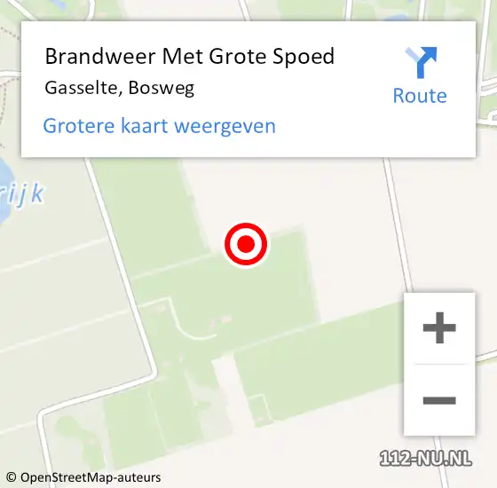 Locatie op kaart van de 112 melding: Brandweer Met Grote Spoed Naar Gasselte, Bosweg op 8 september 2023 03:08