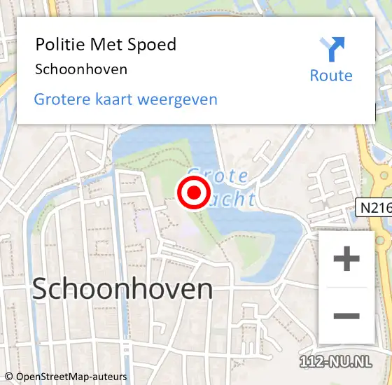 Locatie op kaart van de 112 melding: Politie Met Spoed Naar Schoonhoven op 8 september 2023 05:11