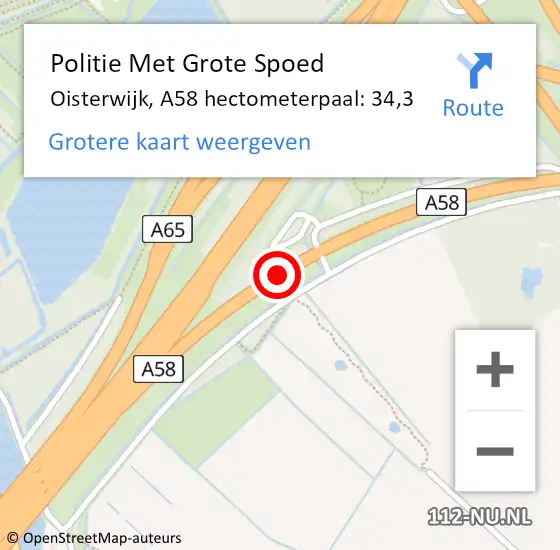 Locatie op kaart van de 112 melding: Politie Met Grote Spoed Naar Oisterwijk, A58 hectometerpaal: 34,3 op 8 september 2023 06:32