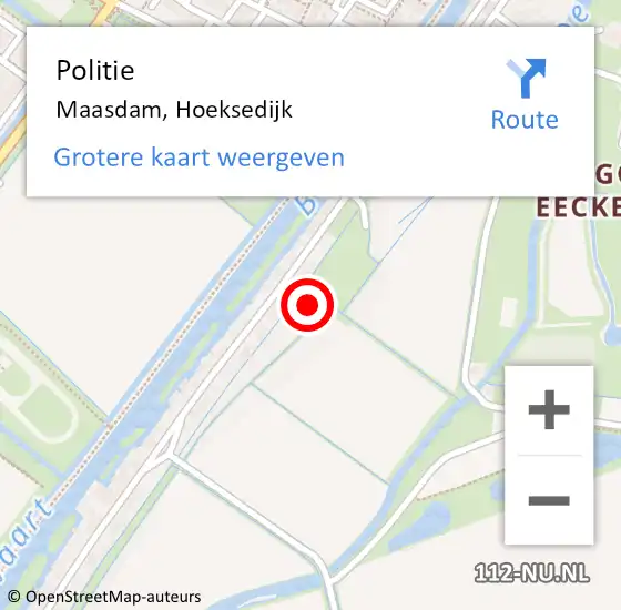 Locatie op kaart van de 112 melding: Politie Maasdam, Hoeksedijk op 8 september 2023 06:33