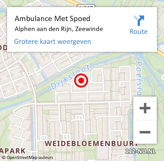 Locatie op kaart van de 112 melding: Ambulance Met Spoed Naar Alphen aan den Rijn, Zeewinde op 8 september 2023 07:22