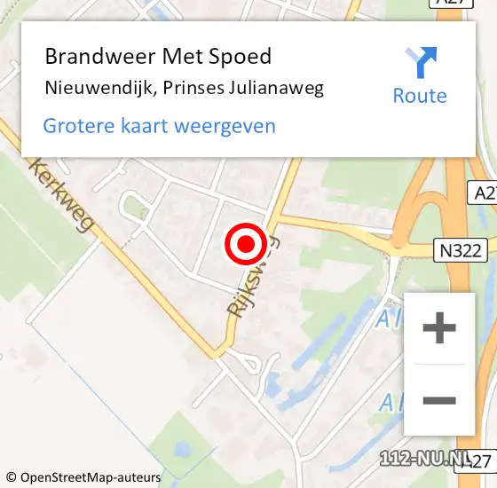 Locatie op kaart van de 112 melding: Brandweer Met Spoed Naar Nieuwendijk, Prinses Julianaweg op 8 september 2023 07:34