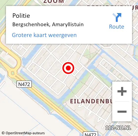 Locatie op kaart van de 112 melding: Politie Bergschenhoek, Amaryllistuin op 8 september 2023 08:09