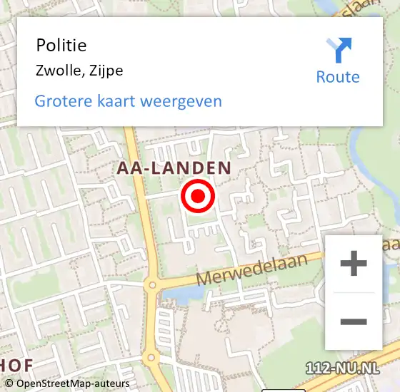 Locatie op kaart van de 112 melding: Politie Zwolle, Zijpe op 8 september 2023 08:10