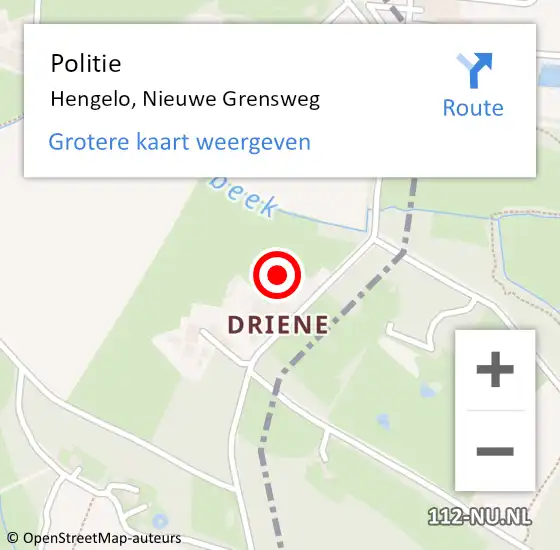 Locatie op kaart van de 112 melding: Politie Hengelo, Nieuwe Grensweg op 8 september 2023 08:18