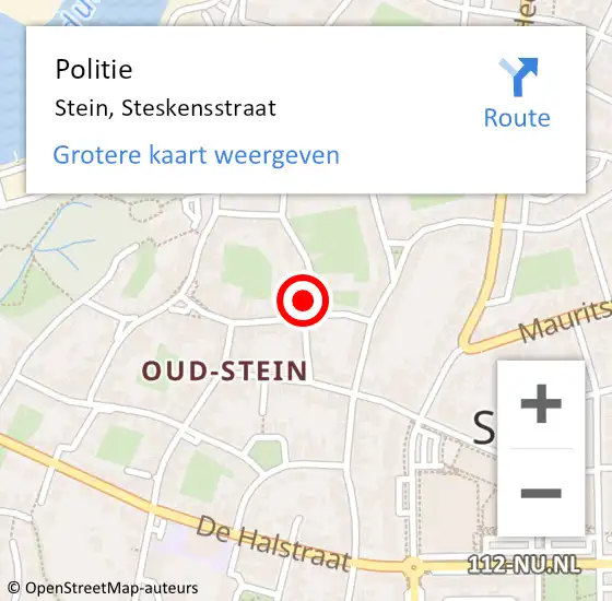 Locatie op kaart van de 112 melding: Politie Stein, Steskensstraat op 8 september 2023 08:26