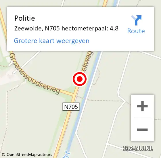 Locatie op kaart van de 112 melding: Politie Zeewolde, N705 hectometerpaal: 4,8 op 8 september 2023 09:00