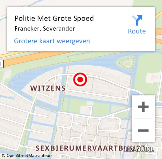 Locatie op kaart van de 112 melding: Politie Met Grote Spoed Naar Franeker, Severander op 8 september 2023 09:02