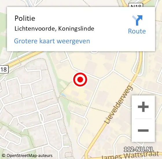 Locatie op kaart van de 112 melding: Politie Lichtenvoorde, Koningslinde op 8 september 2023 09:11