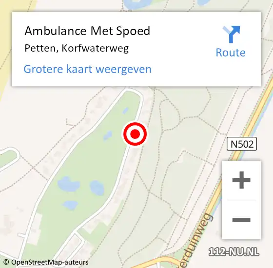 Locatie op kaart van de 112 melding: Ambulance Met Spoed Naar Petten, Korfwaterweg op 8 september 2023 09:14