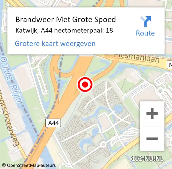 Locatie op kaart van de 112 melding: Brandweer Met Grote Spoed Naar Katwijk, A44 hectometerpaal: 18 op 8 september 2023 09:15