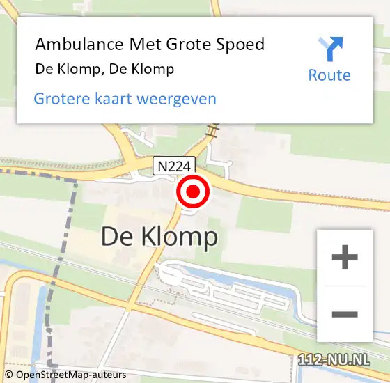 Locatie op kaart van de 112 melding: Ambulance Met Grote Spoed Naar De Klomp, De Klomp op 8 september 2023 09:16