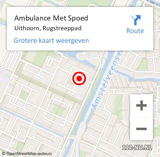 Locatie op kaart van de 112 melding: Ambulance Met Spoed Naar Uithoorn, Rugstreeppad op 8 september 2023 09:17